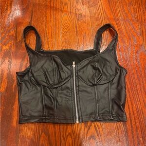 Black Faux Leather Crop Top with Zipper